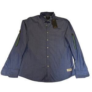 NWT SCOTT & SODA Original Classic Tab Sleeve‎ Button Down Polka Dot Shirt Large